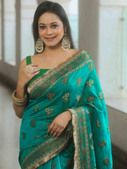 Banarasee Teal Georgette Zari Saree