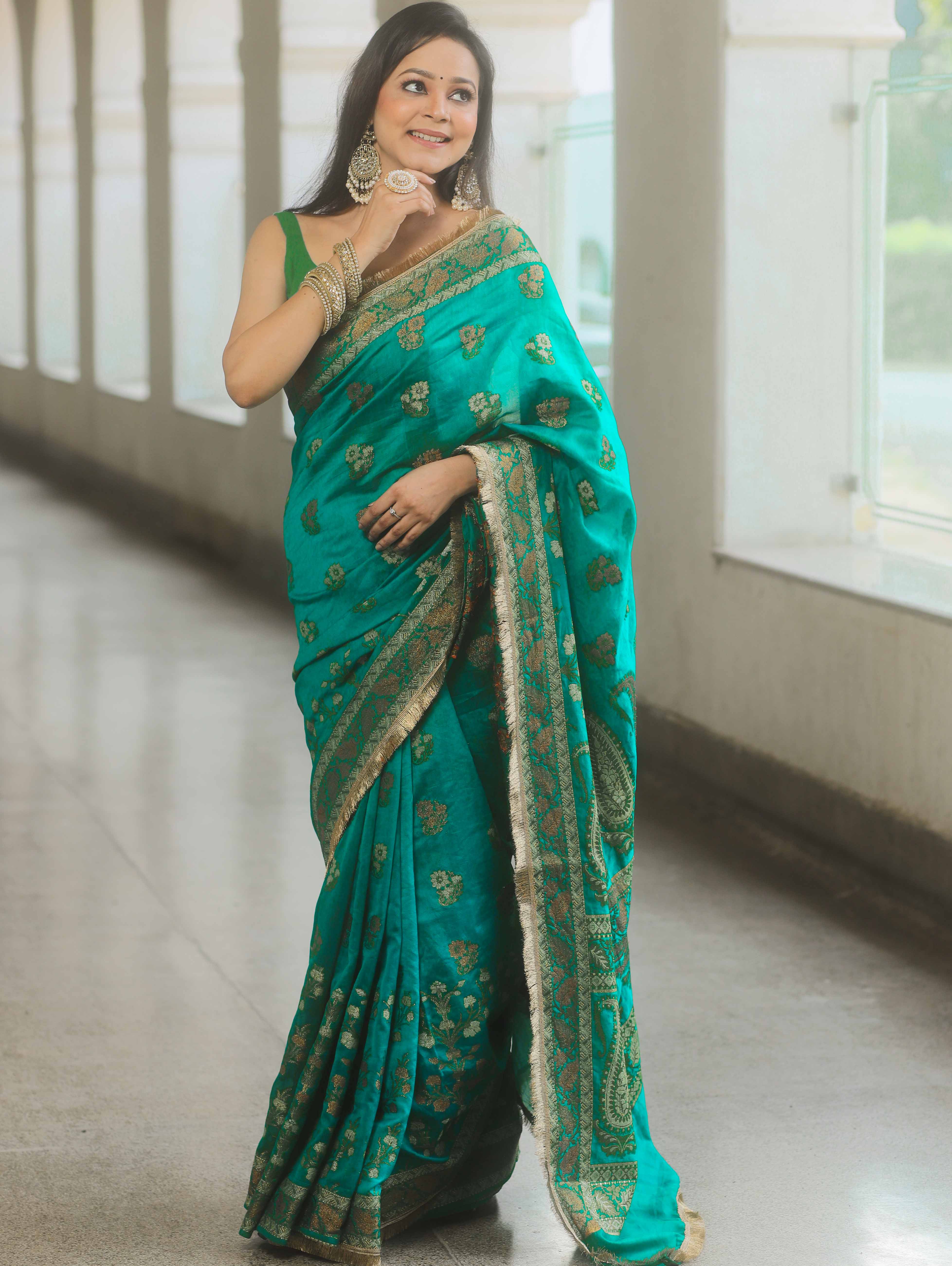 Banarasee Teal Georgette Zari Saree
