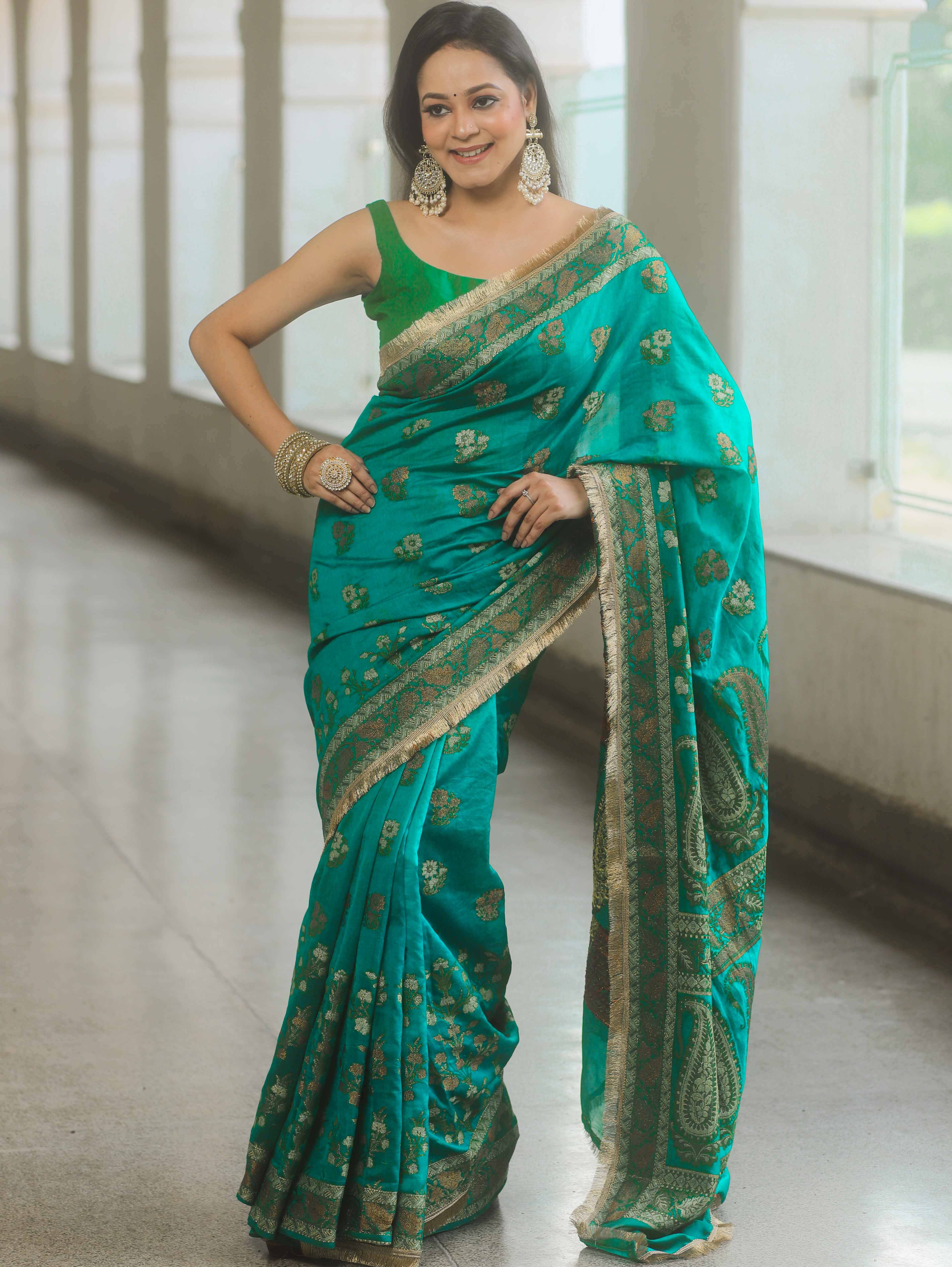 Banarasee Teal Georgette Zari Saree