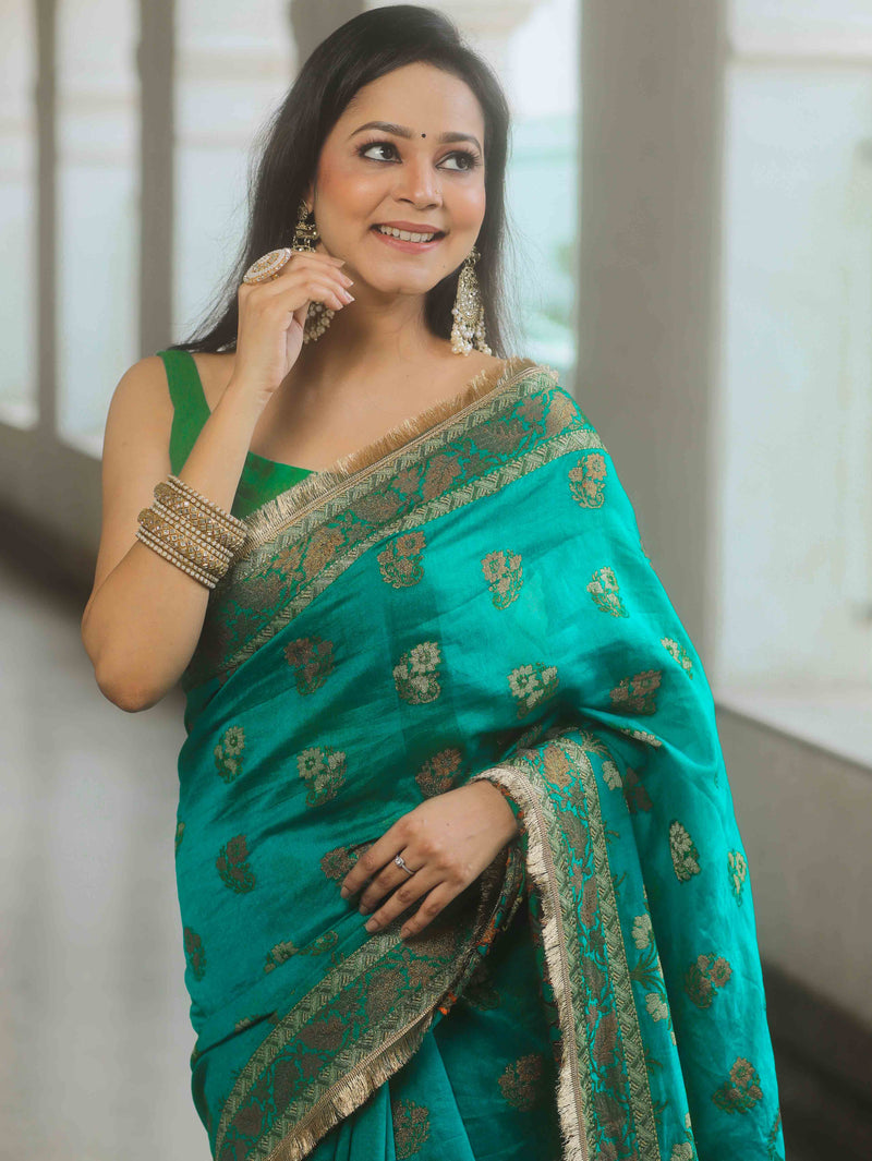 Banarasee Teal Georgette Zari Saree