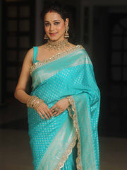 Banarasee Turquoise Semi-Katan Saree