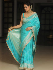 Banarasee Turquoise Semi-Katan Saree