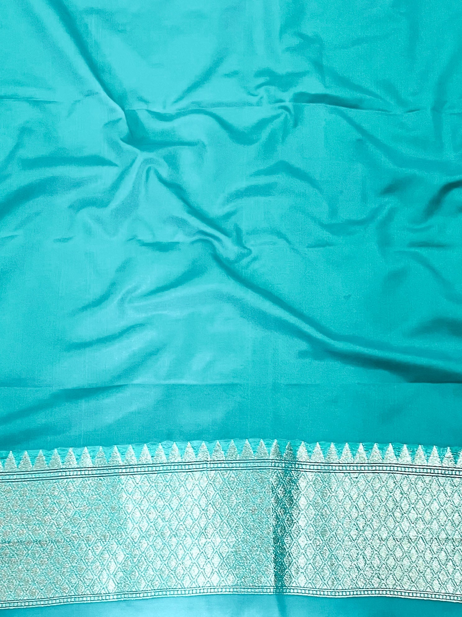 Banarasee Turquoise Semi-Katan Saree