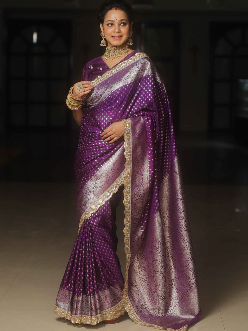 Banarasee Violet Semi-Katan Zari Saree
