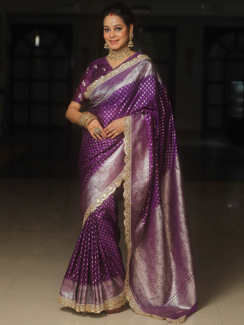 Banarasee Violet Semi-Katan Zari Saree