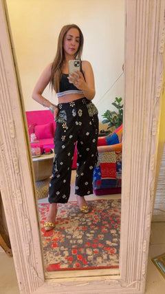 Black Cotton Bandhini Cargo Pants