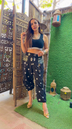 Black Cotton Bandhini Cargo Pants