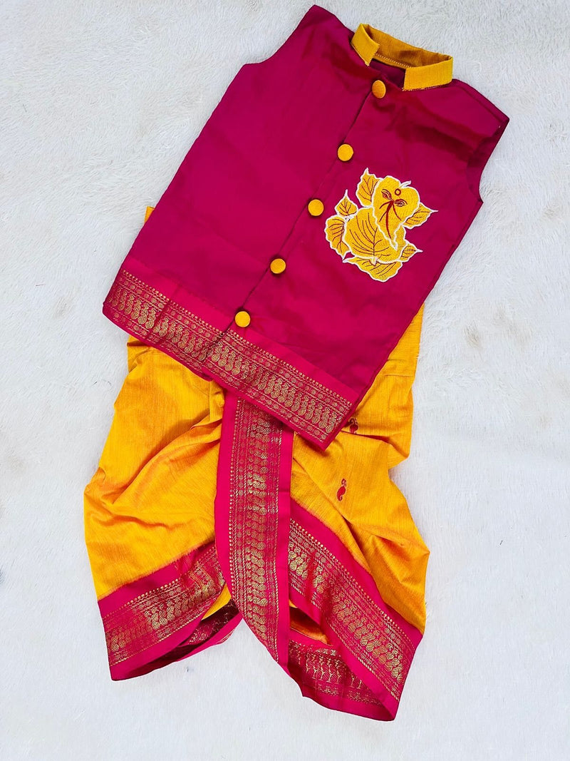 Bappa Kids Paithani Dhoti Set Combo for Raksha Bandhan