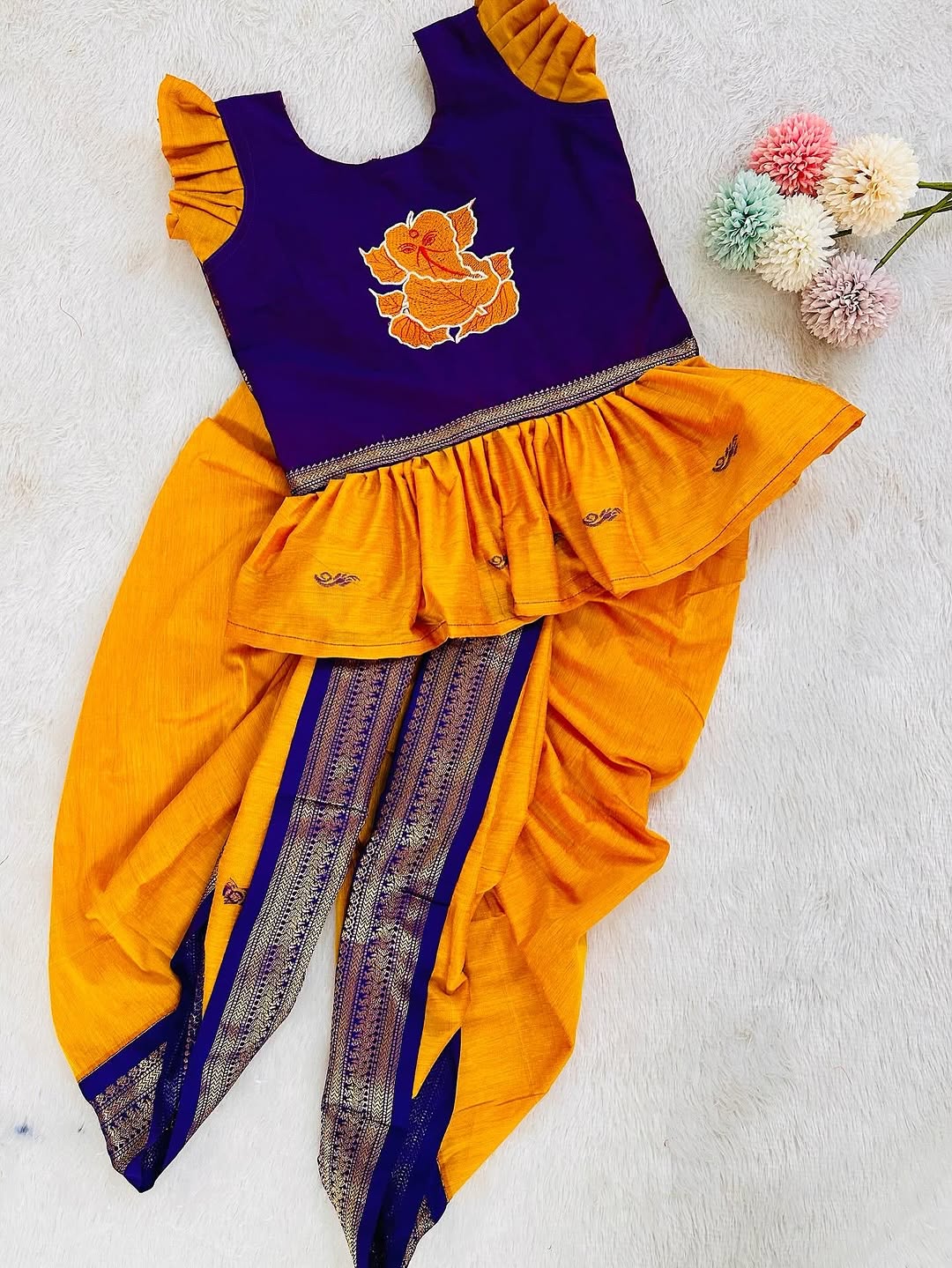 Bappa Embroidery Girls Paithani Dhoti Set – Reet Lifestyle