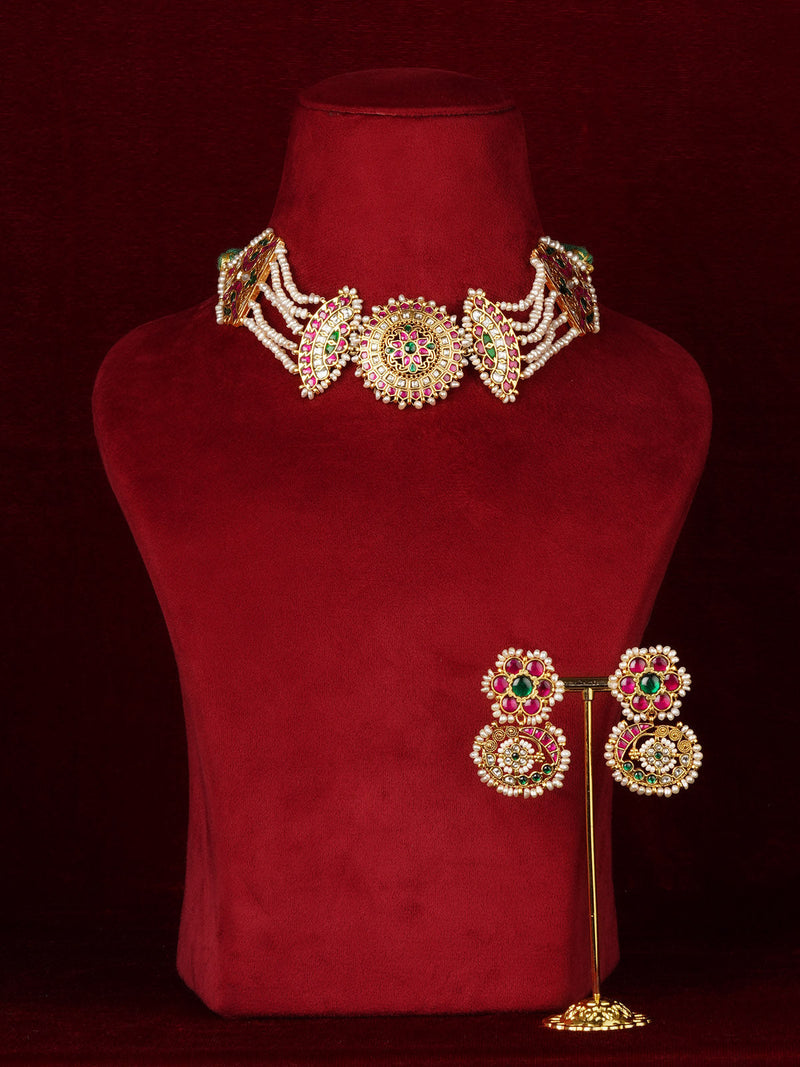 Basra Edit: Real Pearls Gold Mishr Necklace Set MR-S852M