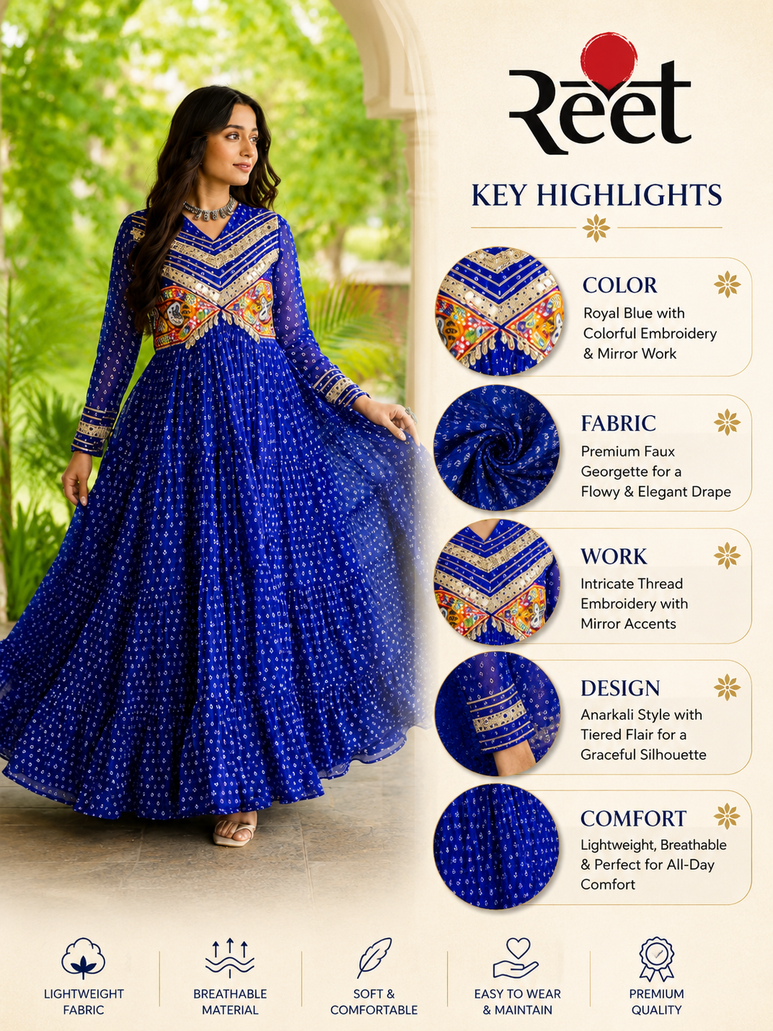Bandhani Printed Gown with Kutchi Patchwork