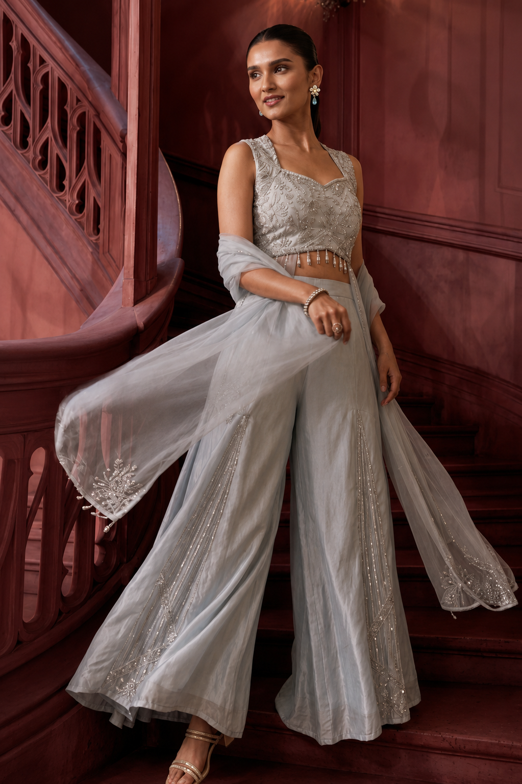 Blush Pink Handwork Indo-Western Palazzo Se