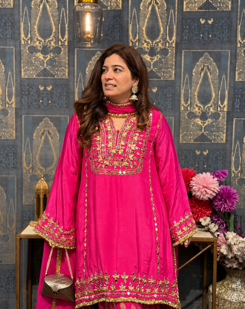 Rani Pink Traditional Embroidered Suit Set