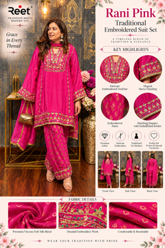 Rani Pink Traditional Embroidered Suit Set