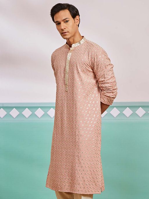 Meher Peach Embroidered Kurta