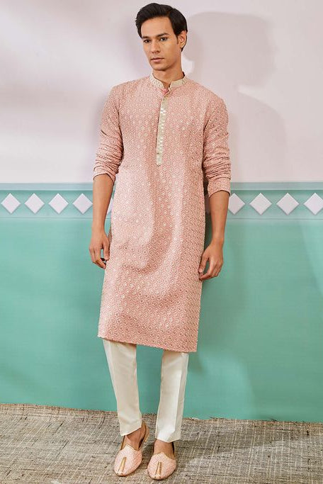 Meher Peach Embroidered Kurta