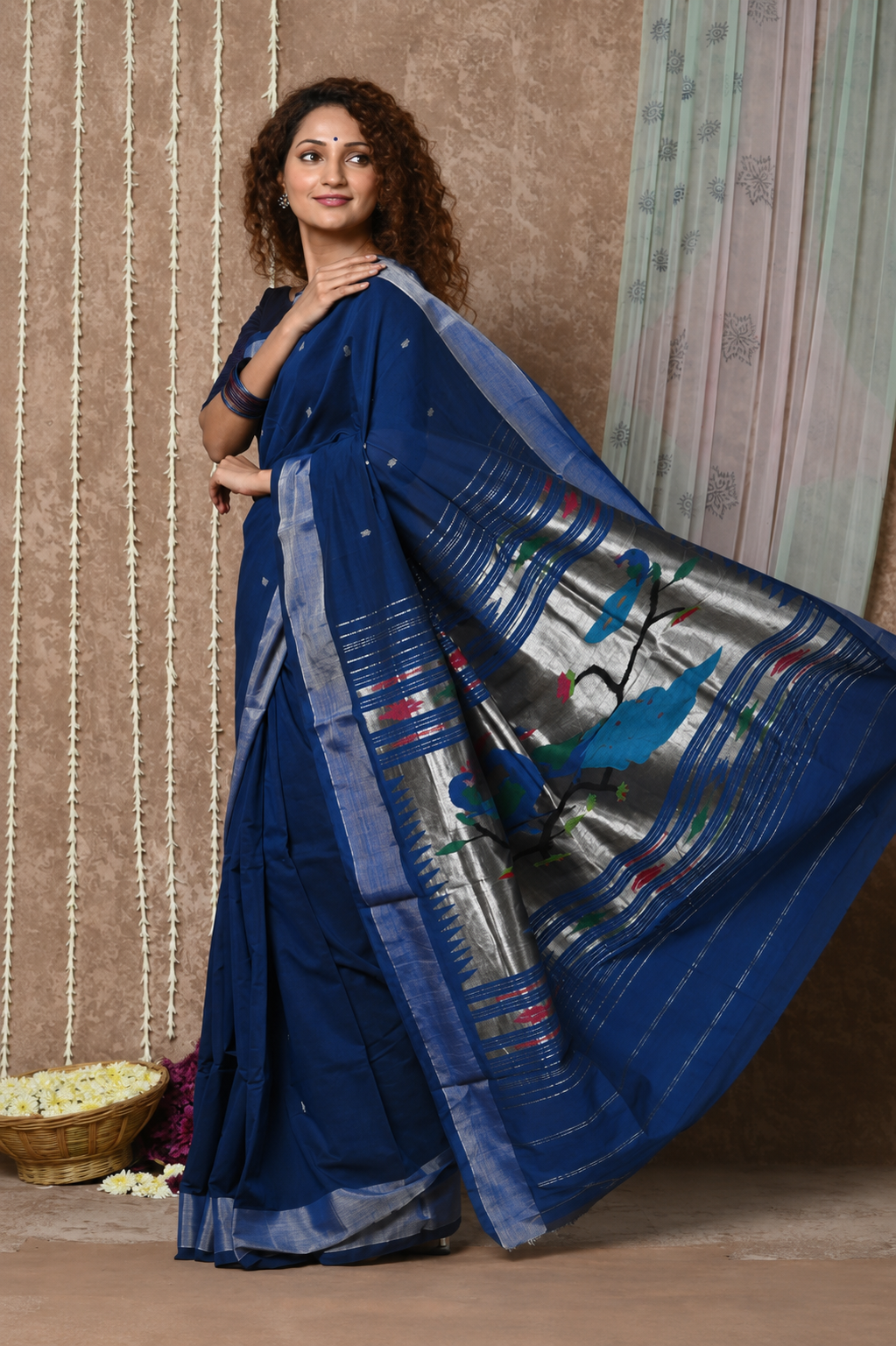 Pure Cotton Handwoven Paithani Saree Handcrafted Peacock Pallu