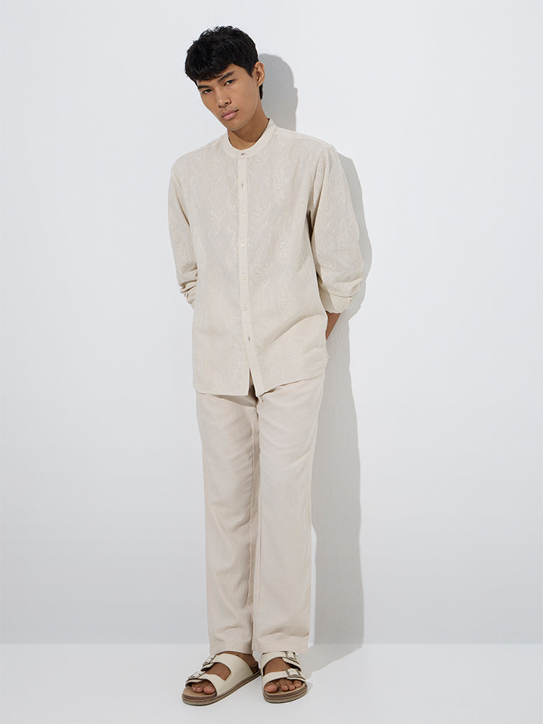 Beige Paisley Cotton Shirt