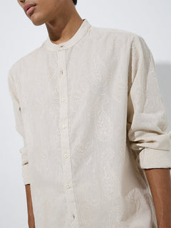 Beige embroidered cotton shirt