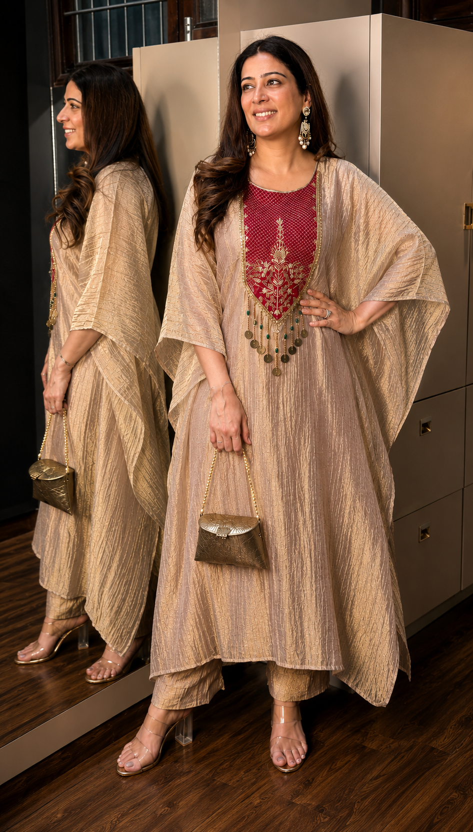 Moonstone Grey Embellished Kaftan Co-Ord Set