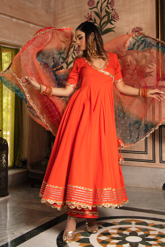 Orange Angrakha kurta