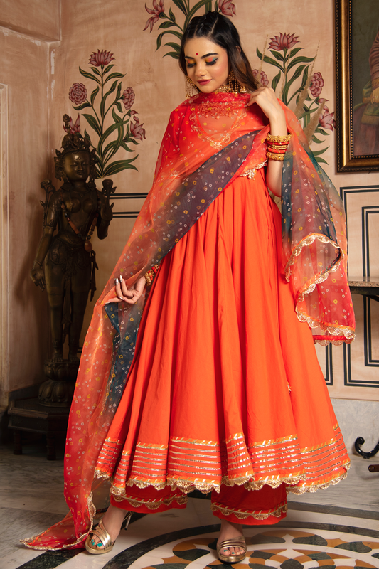 Bhandhani Orange Angrakha Set 1200