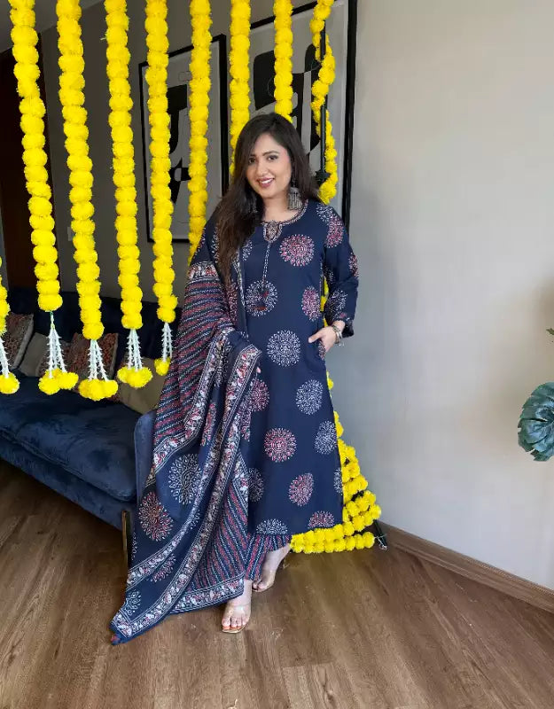 Bharini Ajrakh Cotton Suit with Pockets