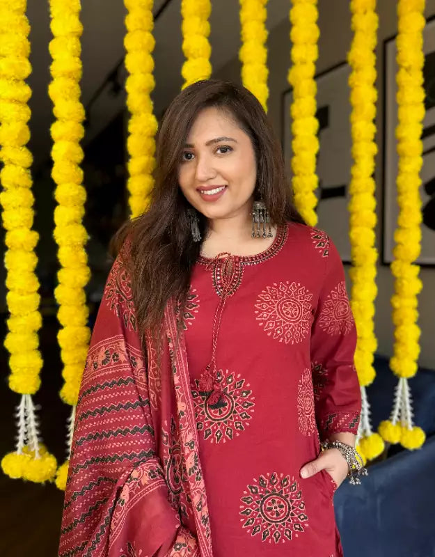 Handblock printed suit set