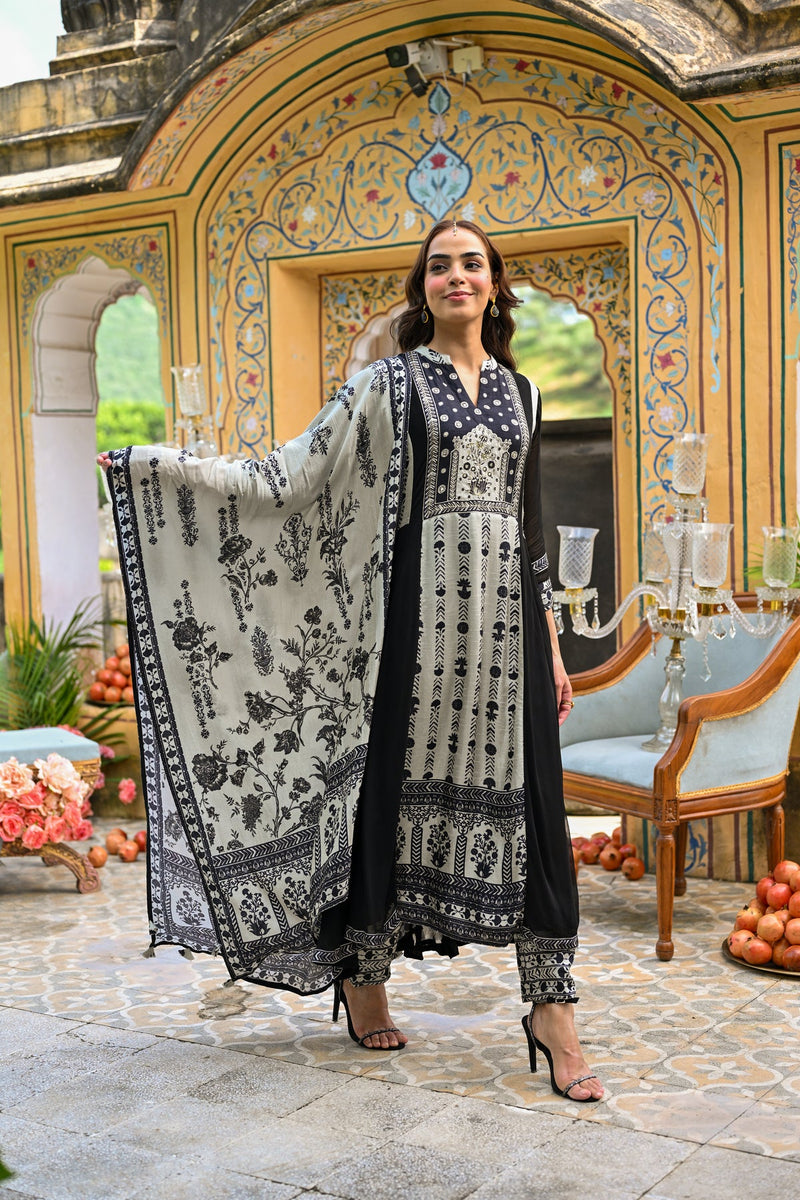 Black and white ethnic wear