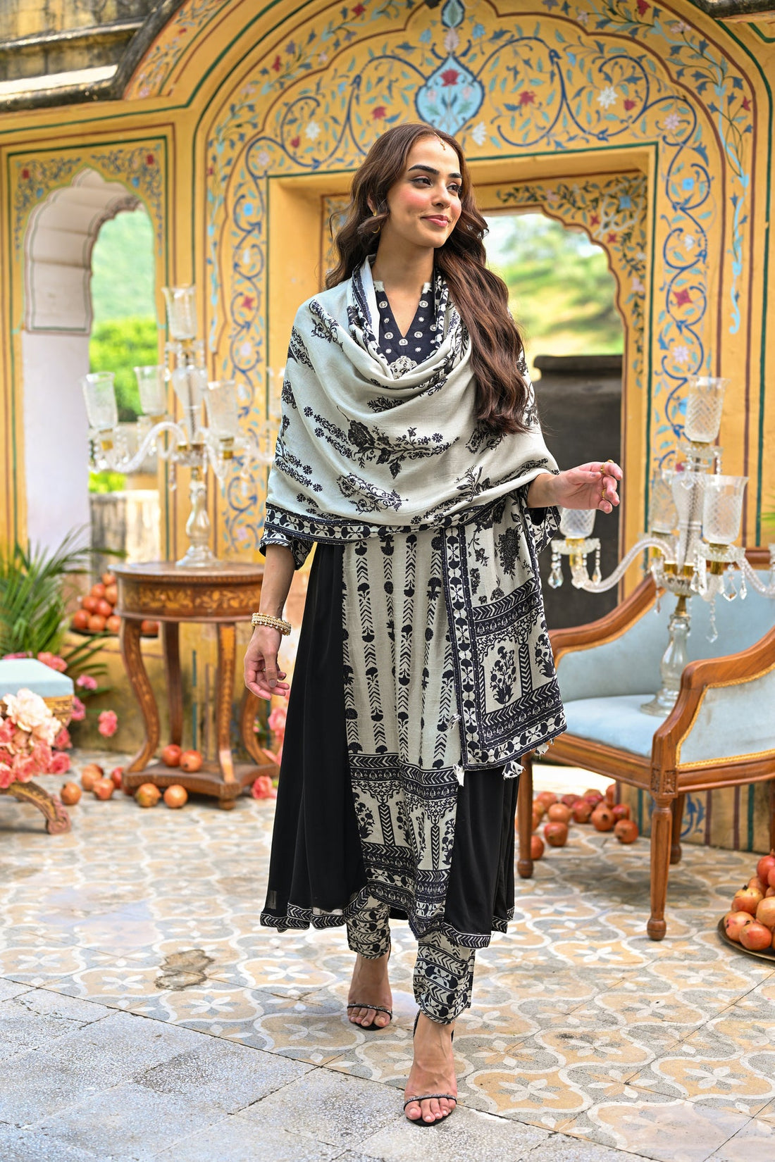 Black and White Shehzadi Anarkali Georgette Suit Set