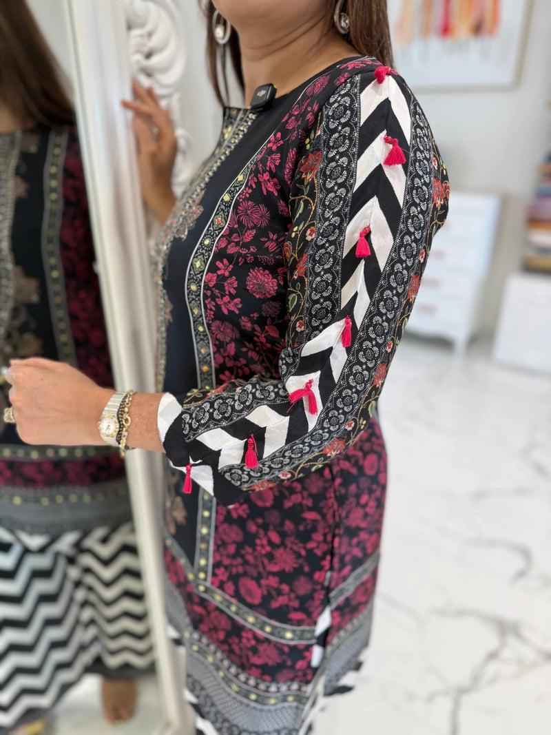 Black Muslin Sequined Zari Co-Ord Set