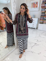 Black Muslin Sequined Zari Co-Ord Set