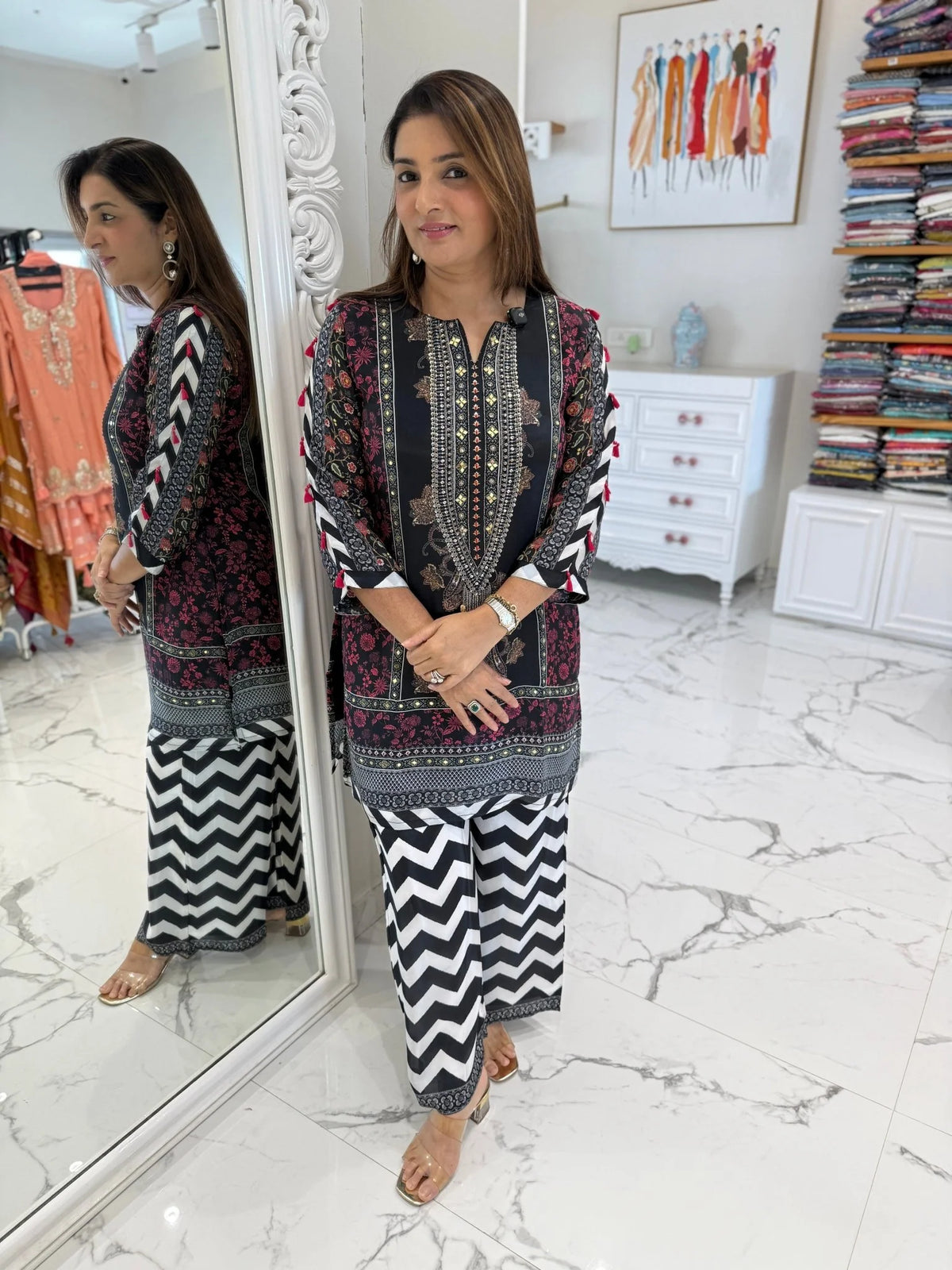 Black Muslin Sequined Zari Co-Ord Set