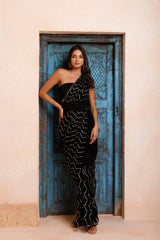 Black Chiffon Hand Embroidered Gota Saree