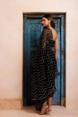 Black Chiffon Hand Embroidered Gota Saree