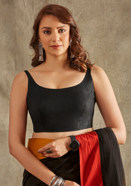 Black Cotton Sleeveless Readymade Blouse 1200