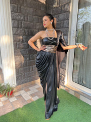 Black Fusion Drape Saree Set