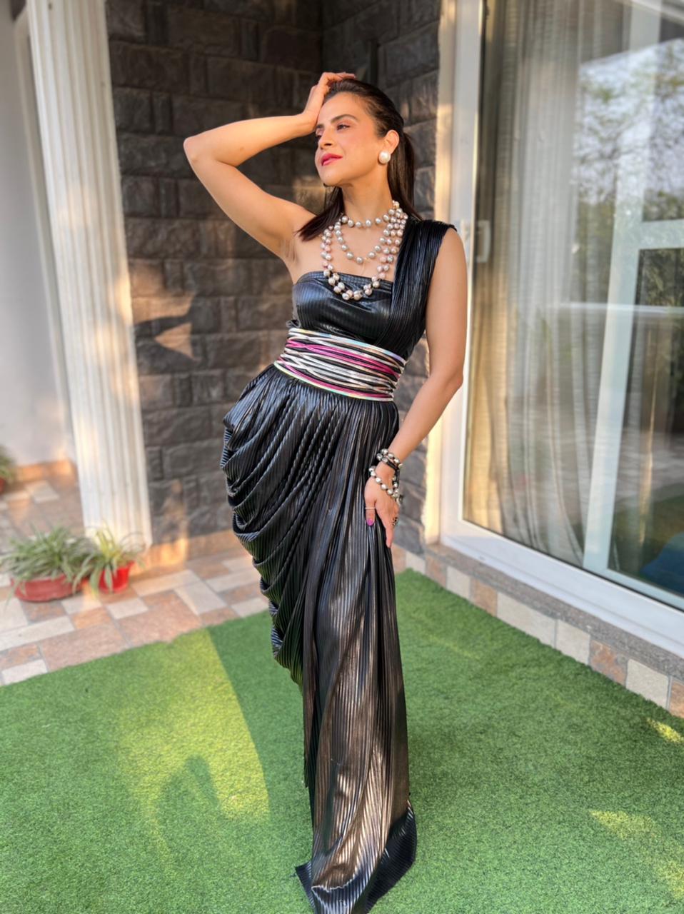 Black Fusion Drape Saree Set