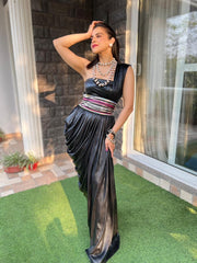 Black Fusion Drape Saree Set