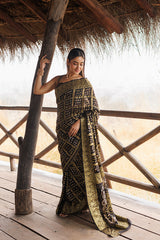 Black Hand Bandhani Stitched Saree