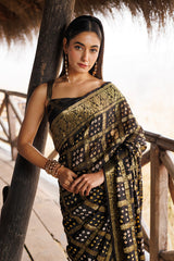 Black Hand Bandhani Stitched Saree
