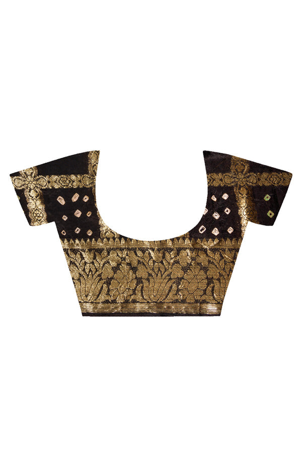 Black Hand Bandhani Stitched Saree