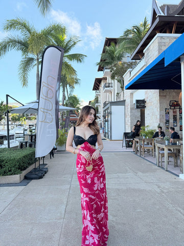 Black Pink Cocktail Gown for Women