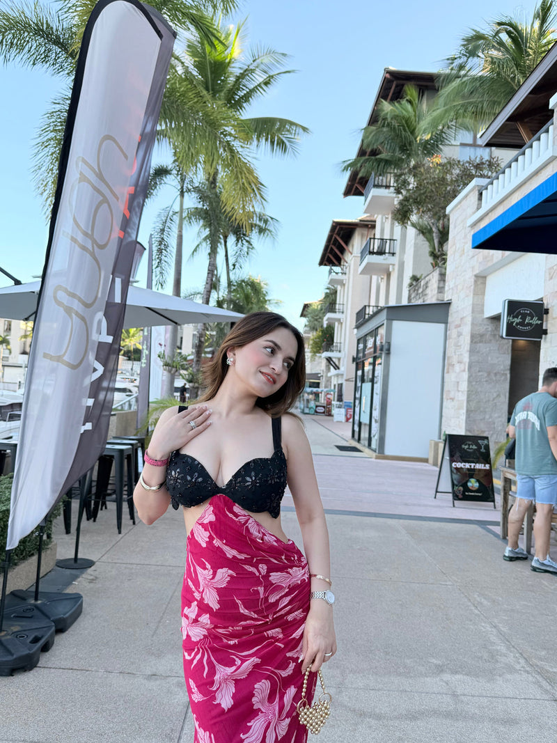 black pink evening gown