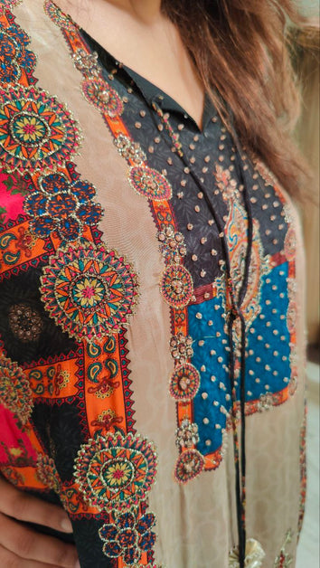 V-neck kurta with dhoti pants