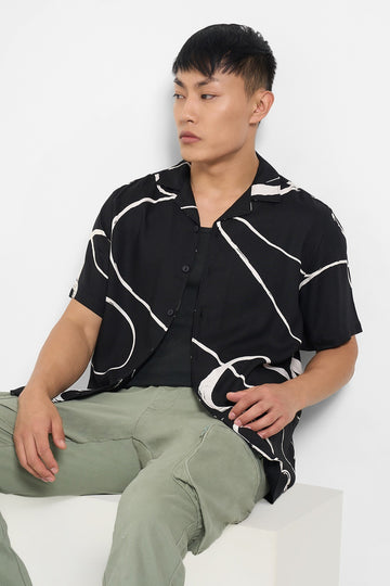 Black Printed Relaxed Fit Men’s Shirt