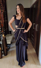 party wear ruffle sari black