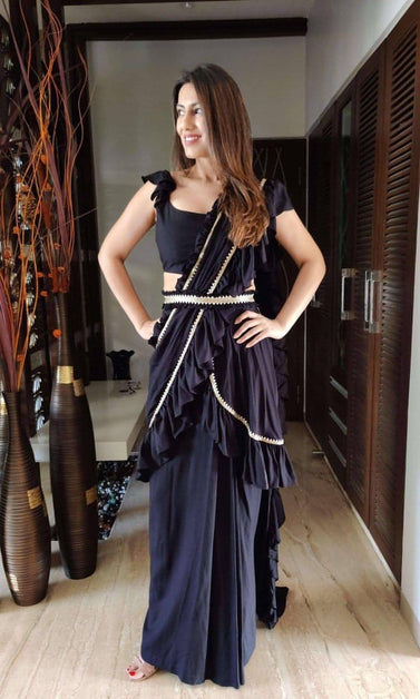 black sari with ruffles