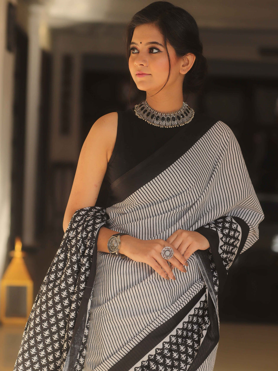 Black and white saree