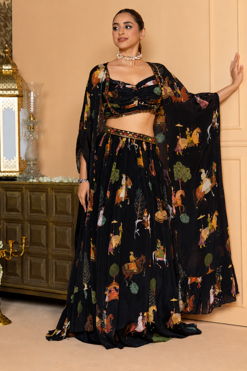 Bollywood Noir Drama Skirt Set Lehenga